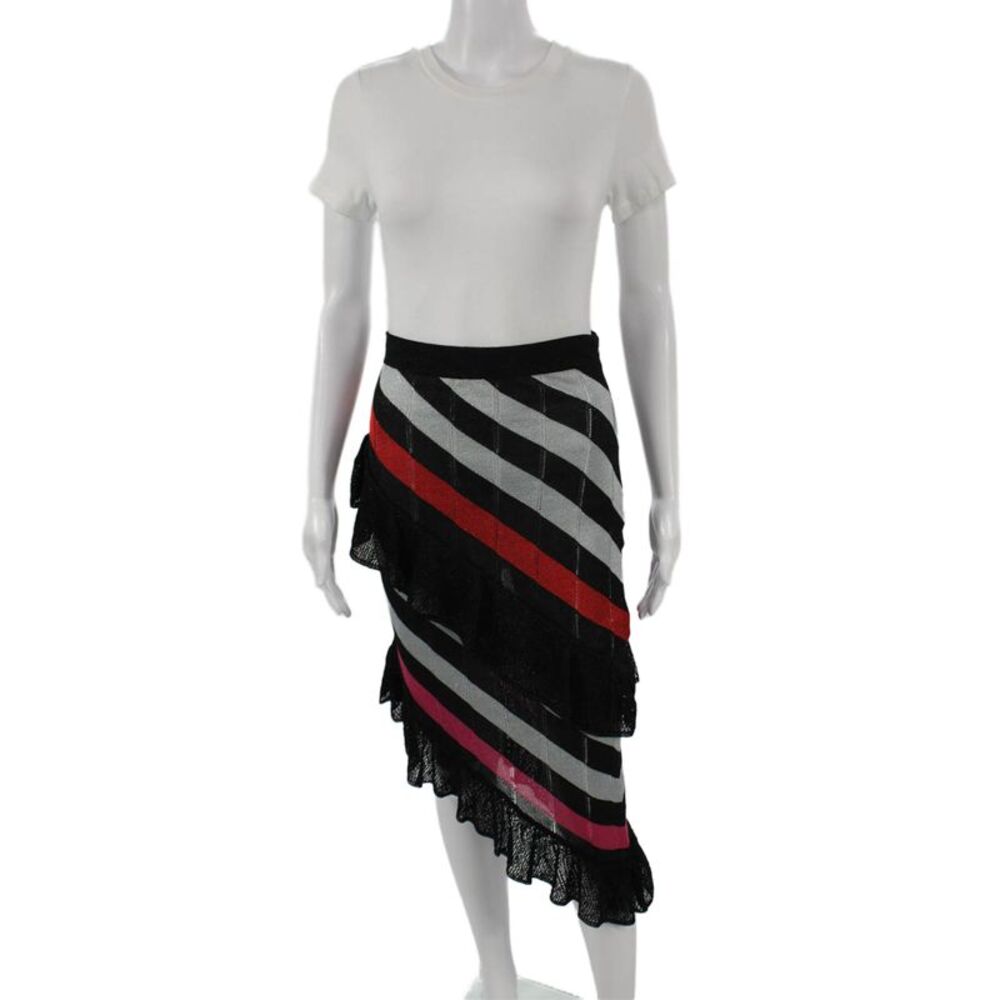 Marco De Vincenzo Womens Striped Black Acetate Midi Skirt Zip Size 40